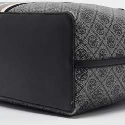 Pre Owned Tory Burch Grey/Black Logo Coated Canvas Zip Shopper Tote