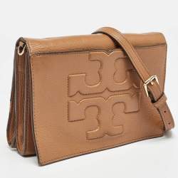 Tory Burch Brown Leather Bombe T Combe Crossbody Bag