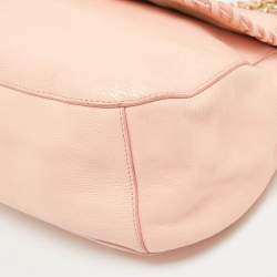 Pre Owned Tory Burch Peach Leather Marion Shoulder Bag