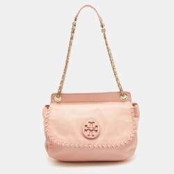Pre Owned Tory Burch Peach Leather Marion Shoulder Bag