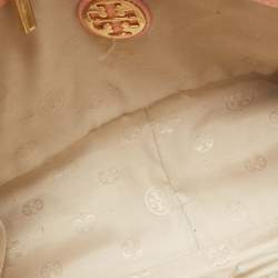 Pre Owned Tory Burch Peach Leather Marion Shoulder Bag