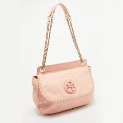 Pre Owned Tory Burch Peach Leather Marion Shoulder Bag