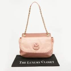 Pre Owned Tory Burch Peach Leather Marion Shoulder Bag