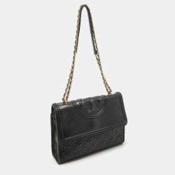Tory Burch Black Quilted Leather Fleming Shoulder Bag
