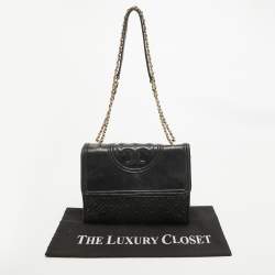 Tory Burch Black Quilted Leather Fleming Shoulder Bag