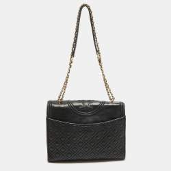 Tory Burch Black Quilted Leather Fleming Shoulder Bag