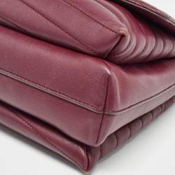 Pre Owned Tory Burch Burgundy Chevron Leather Kira Top Handle Bag