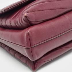 Pre Owned Tory Burch Burgundy Chevron Leather Kira Top Handle Bag