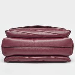 Pre Owned Tory Burch Burgundy Chevron Leather Kira Top Handle Bag