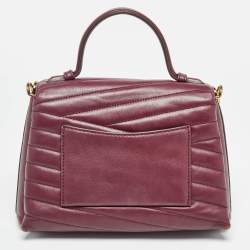Pre Owned Tory Burch Burgundy Chevron Leather Kira Top Handle Bag