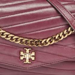 Pre Owned Tory Burch Burgundy Chevron Leather Kira Top Handle Bag