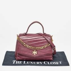 Pre Owned Tory Burch Burgundy Chevron Leather Kira Top Handle Bag
