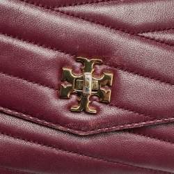 Pre Owned Tory Burch Burgundy Chevron Leather Kira Top Handle Bag