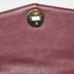 Pre Owned Tory Burch Burgundy Chevron Leather Kira Top Handle Bag