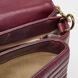 Pre Owned Tory Burch Burgundy Chevron Leather Kira Top Handle Bag