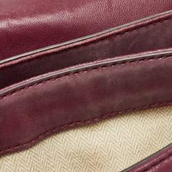 Pre Owned Tory Burch Burgundy Chevron Leather Kira Top Handle Bag