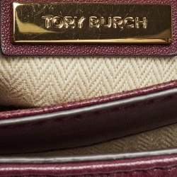Pre Owned Tory Burch Burgundy Chevron Leather Kira Top Handle Bag