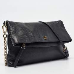 Pre Owned Tory Burch Black Leather Foldover Crossbody Bag