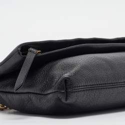 Pre Owned Tory Burch Black Leather Foldover Crossbody Bag