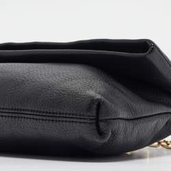 Pre Owned Tory Burch Black Leather Foldover Crossbody Bag