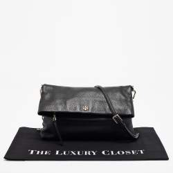 Pre Owned Tory Burch Black Leather Foldover Crossbody Bag
