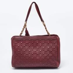 Tory Burch Burgundy Quilted Leather Fleming Chain Tote