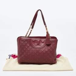 Tory Burch Burgundy Quilted Leather Fleming Chain Tote