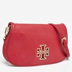 Pre Owned Tory Burch Red Leather Britten Crossbody Bag