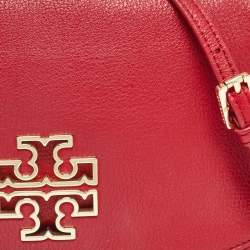 Pre Owned Tory Burch Red Leather Britten Crossbody Bag