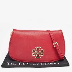Pre Owned Tory Burch Red Leather Britten Crossbody Bag