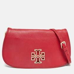 Pre Owned Tory Burch Red Leather Britten Crossbody Bag