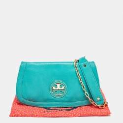 Pre Owned Tory Burch Green Leather Amanda Crossbody Bag