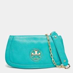 Pre Owned Tory Burch Green Leather Amanda Crossbody Bag