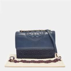 Pre Owned Tory Burch Navy Blue Quilted Leather Fleming Shoulder Bag