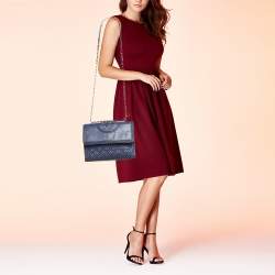 Pre Owned Tory Burch Navy Blue Quilted Leather Fleming Shoulder Bag