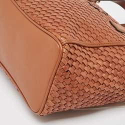 Pre Owned Tory Burch Brown Woven Leather Mini Thea Tote