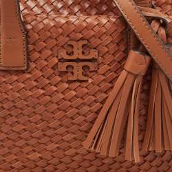 Pre Owned Tory Burch Brown Woven Leather Mini Thea Tote