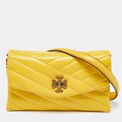 Pre Owned Tory Burch Yellow Leather Kira Crossbody Bag