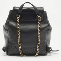 Tory Burch Black Quilted Leather Fleming Drawstring Backpack