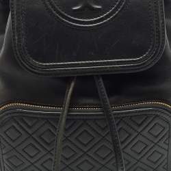 Tory Burch Black Quilted Leather Fleming Drawstring Backpack