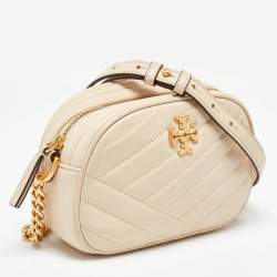 Pre Owned Tory Burch Cream Quilted Leather Small Kira Camera Bag