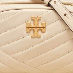 Pre Owned Tory Burch Cream Quilted Leather Small Kira Camera Bag
