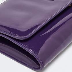 Pre Owned Tory Burch Purple Patent Leather Logo Embossed Flap Clutch Bag
