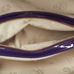 Pre Owned Tory Burch Purple Patent Leather Logo Embossed Flap Clutch Bag