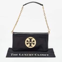 Tory Burch Black Leather Reva Chain Clutch