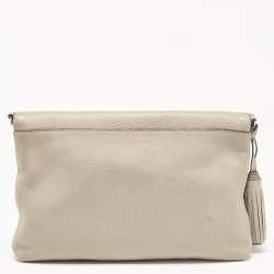 Pre Owned Tory Burch Grey Leather Thea Fold Over Crossbody Bag