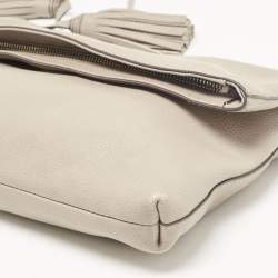 Pre Owned Tory Burch Grey Leather Thea Fold Over Crossbody Bag