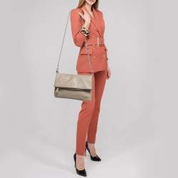 Pre Owned Tory Burch Grey Leather Thea Fold Over Crossbody Bag