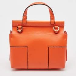 Pre Owned Tory Burch Orange Leather Mini Block-T Satchel