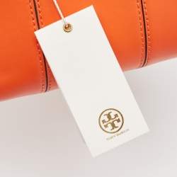 Pre Owned Tory Burch Orange Leather Mini Block-T Satchel